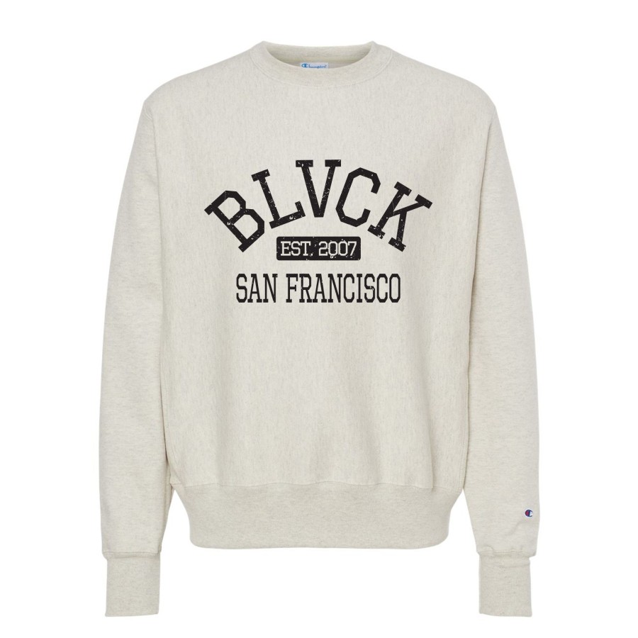 Men Black Scale Sweatshirts | Bs Sf Qs Collegiate Champion Crewneck Silver Heather