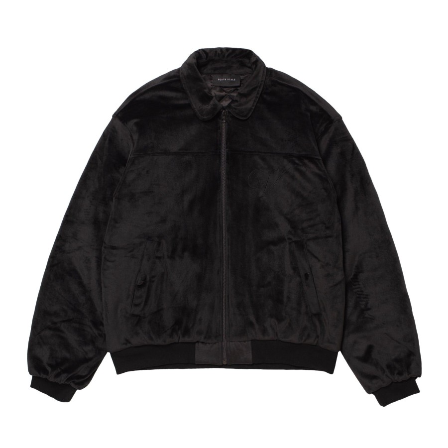 Men Black Scale Jackets | Velvet Bomber Jacket Black