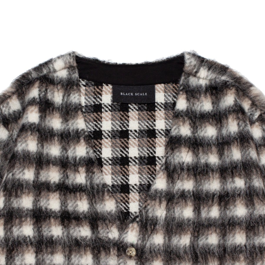 Men Black Scale Jackets | Mohair Cardigan Black/Cream