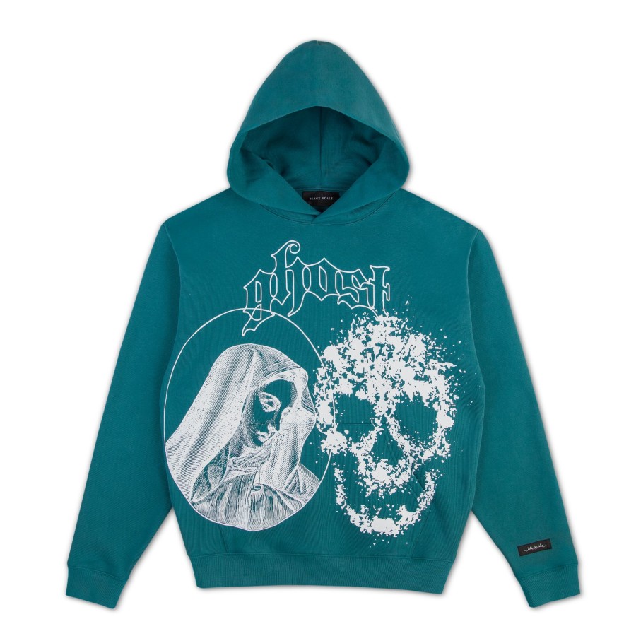 Men Black Scale Sweatshirts | Holy Ghost Hooded Sweatshirt Blue Sage