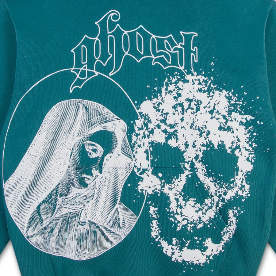 Men Black Scale Sweatshirts | Holy Ghost Hooded Sweatshirt Blue Sage