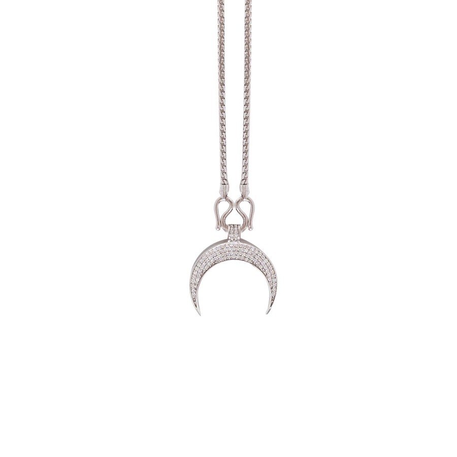 Men Black Scale Jewelry | Crescent Moon Necklace 18K White Gold