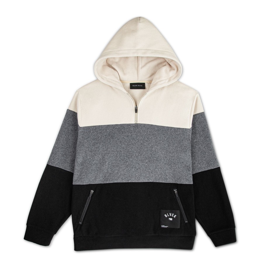 Men Black Scale Sweatshirts | Quarter Zip Hooded Sweatshirt