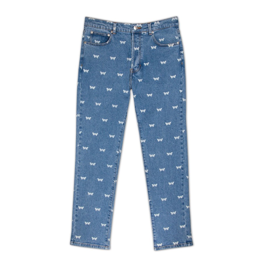 Men Black Scale Pants | Skull Butterfly Denim Pant Blue