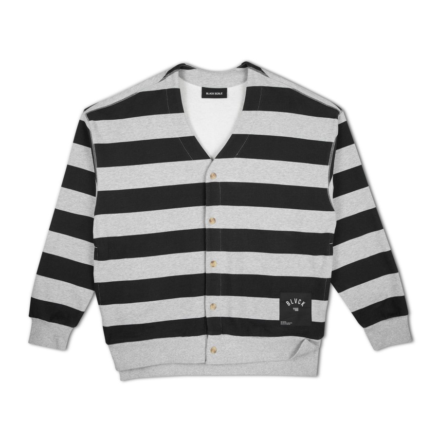 Men Black Scale Shirts & Tops | Bs Striped Cardigan Black/Grey