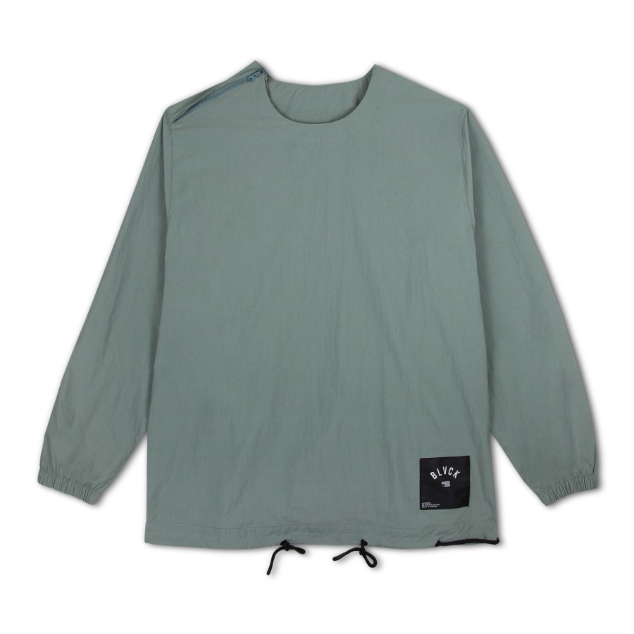 Men Black Scale Shirts & Tops | Nylon Pullover Crewneck Olive Sage