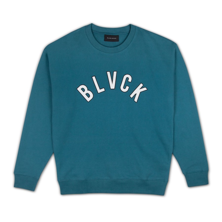 Men Black Scale Sweatshirts | Svuer Crewneck Sweater Blue Sage