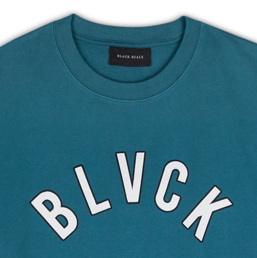 Men Black Scale Sweatshirts | Svuer Crewneck Sweater Blue Sage