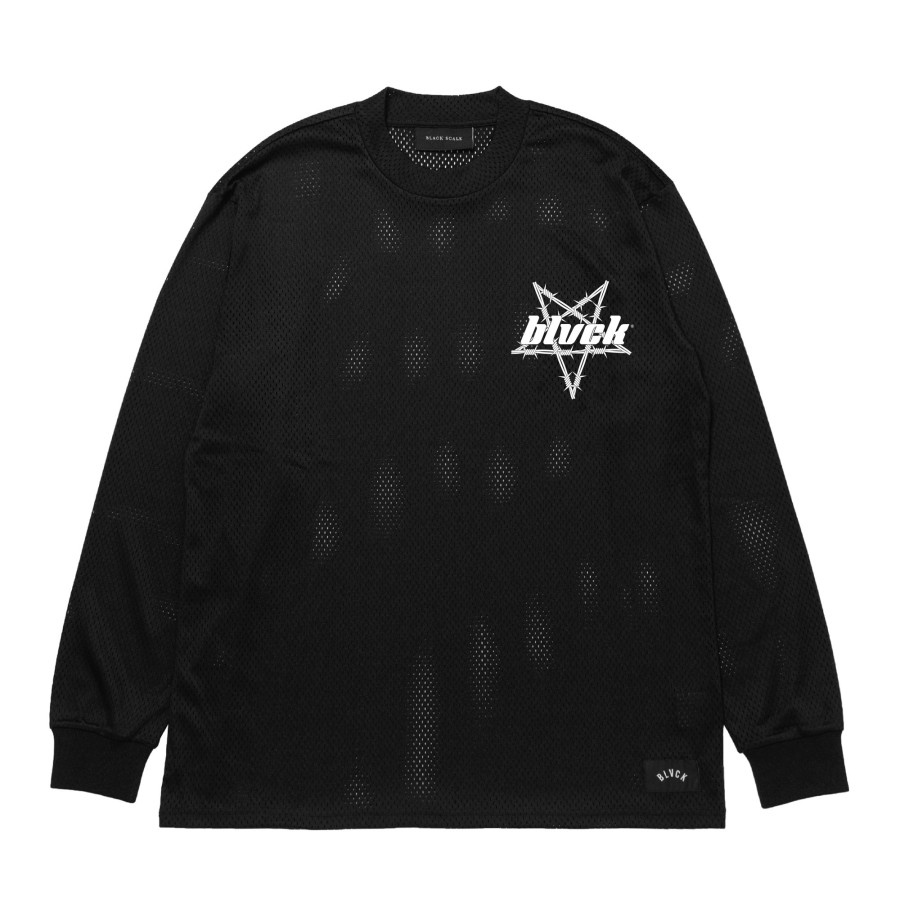 Men Black Scale Shirts & Tops | Barbed Wire Penta L/S Mesh Shirt Black