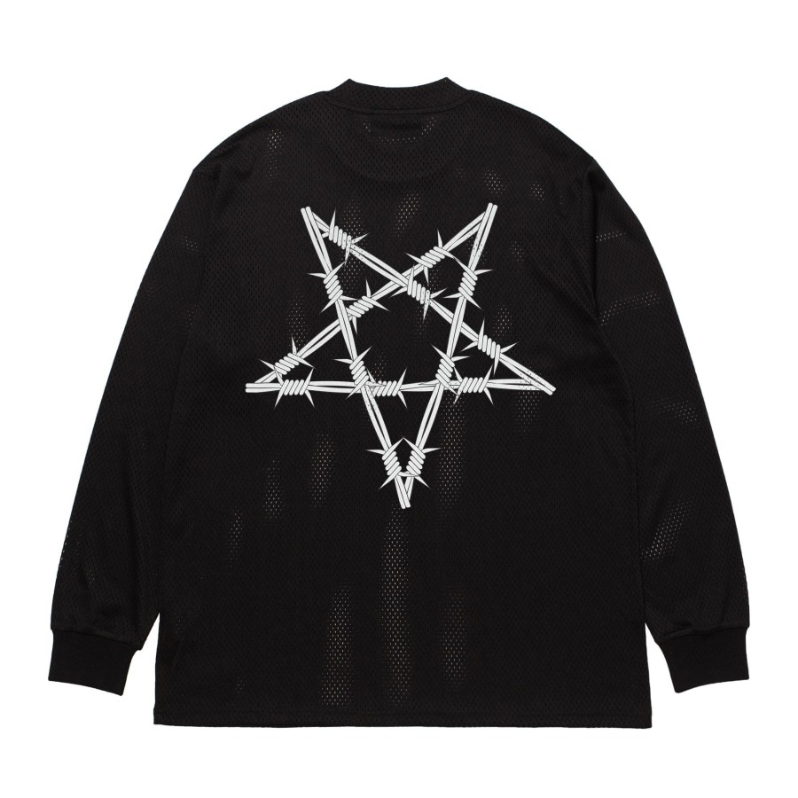 Men Black Scale Shirts & Tops | Barbed Wire Penta L/S Mesh Shirt Black