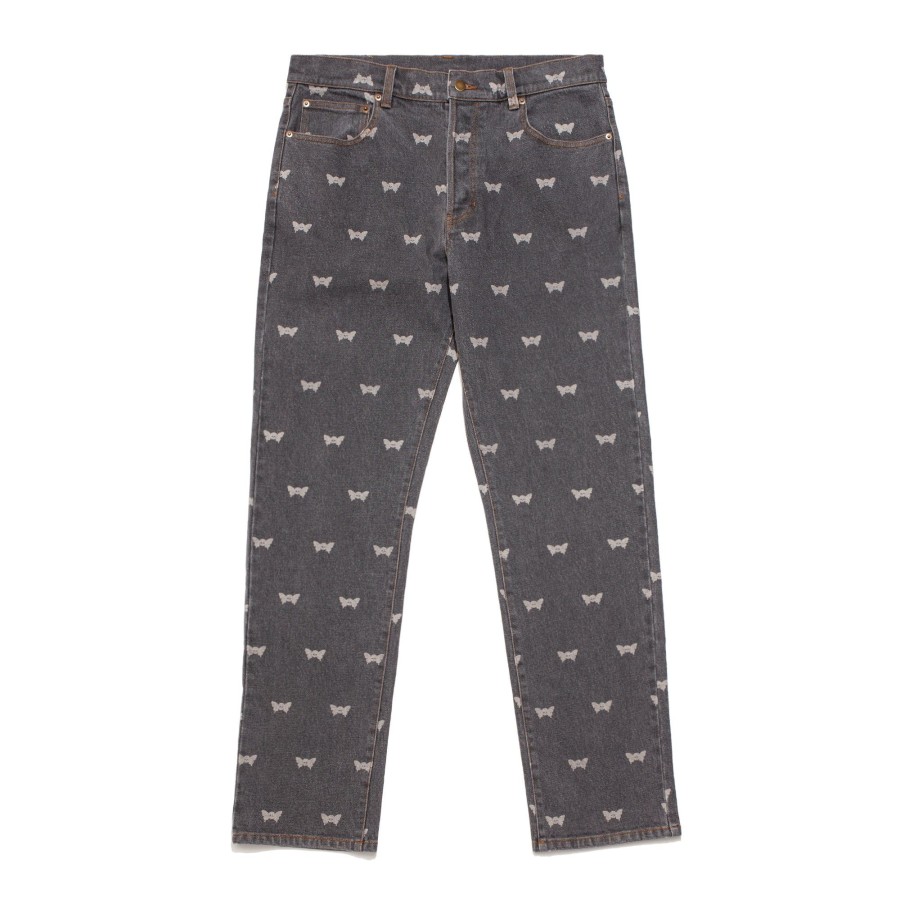 Men Black Scale Pants | Skull Butterfly Denim Pant Black