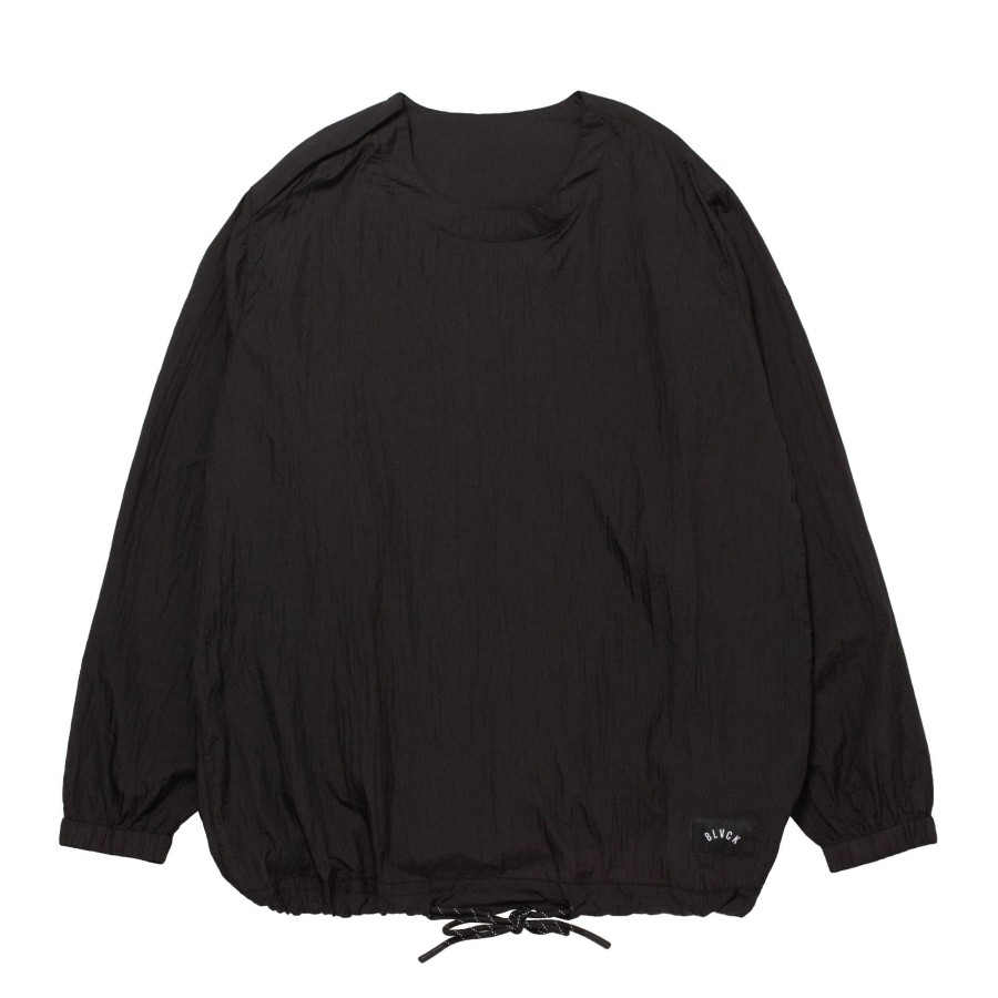 Men Black Scale Shirts & Tops | Lightweight Nylon Pullover Crewneck Black