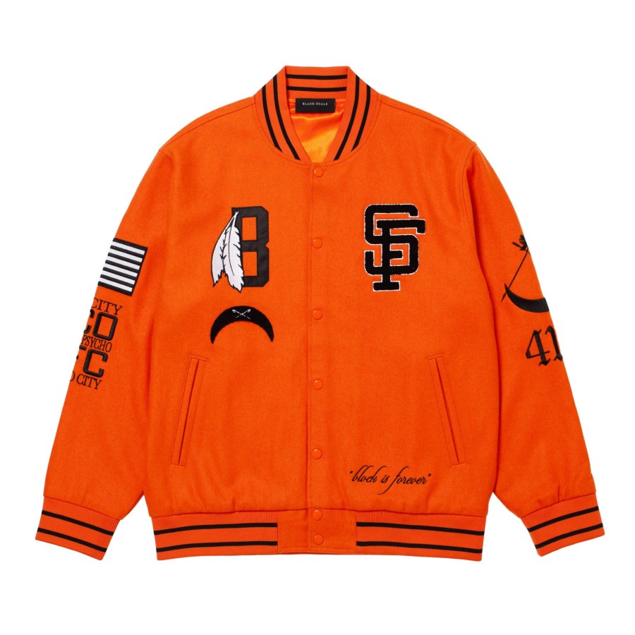 Men Black Scale Jackets | Sf Varsity Jacket Orange