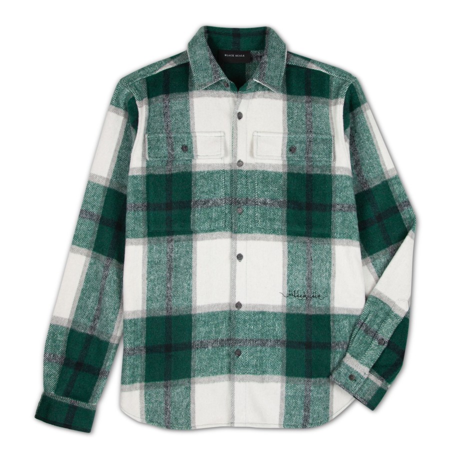 Men Black Scale Shirts & Tops | Nightshade Flannel Green