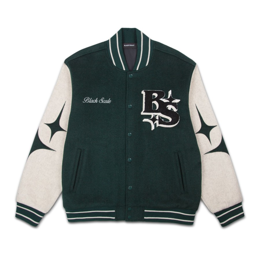 Men Black Scale Jackets | All Star Varsity Jacket Forest/Oatmeal