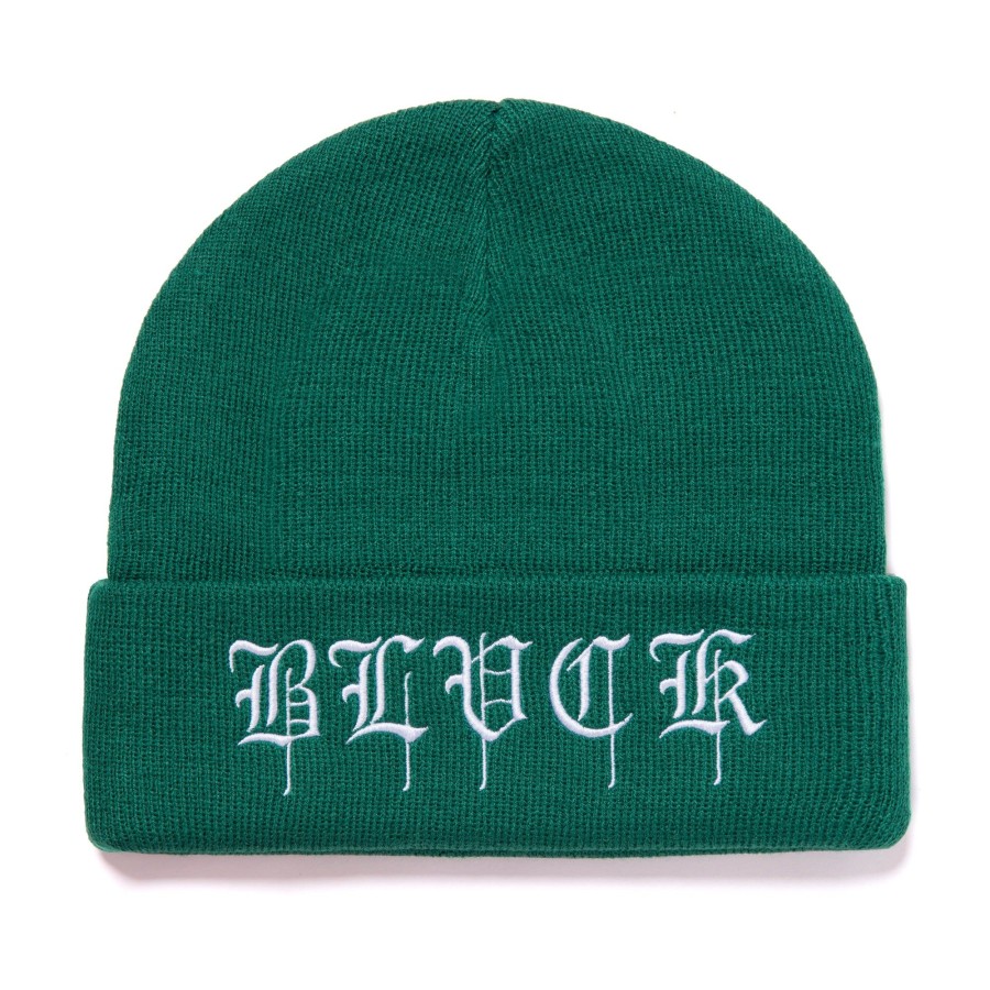 Men Black Scale Hats | Old English Drip Beanie Green