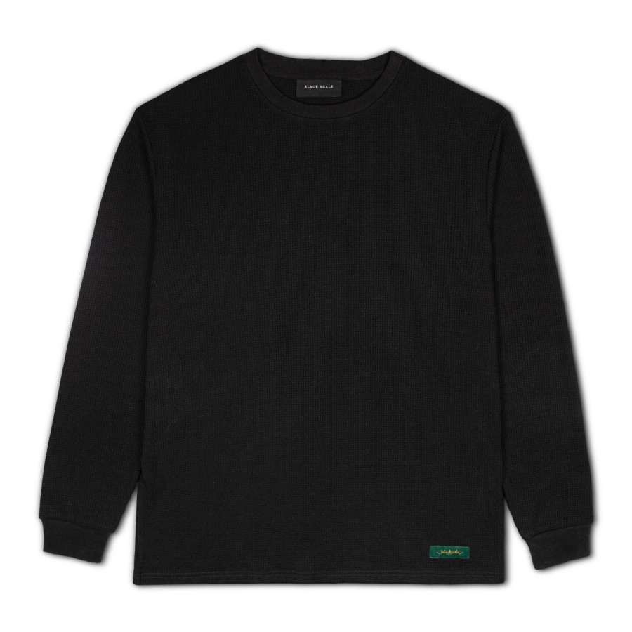 Men Black Scale Shirts & Tops | Waffle Knit L/S Thermal Black