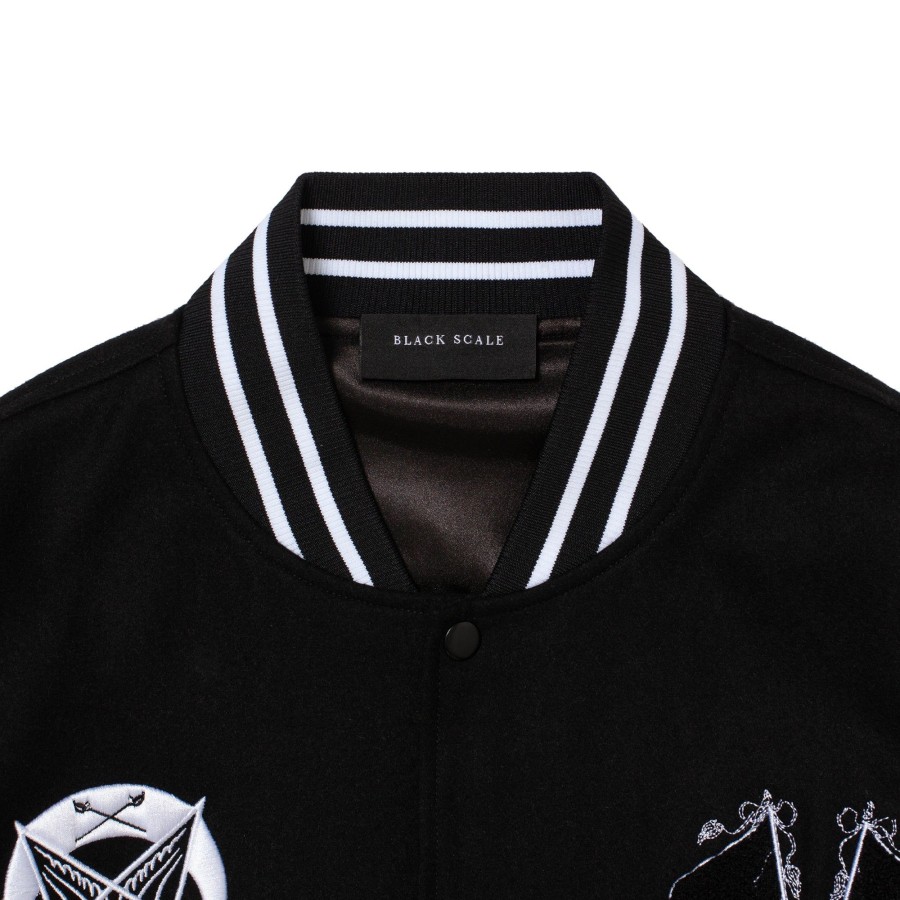 Men Black Scale Jackets | Cross Drip Varsity Jacket Black