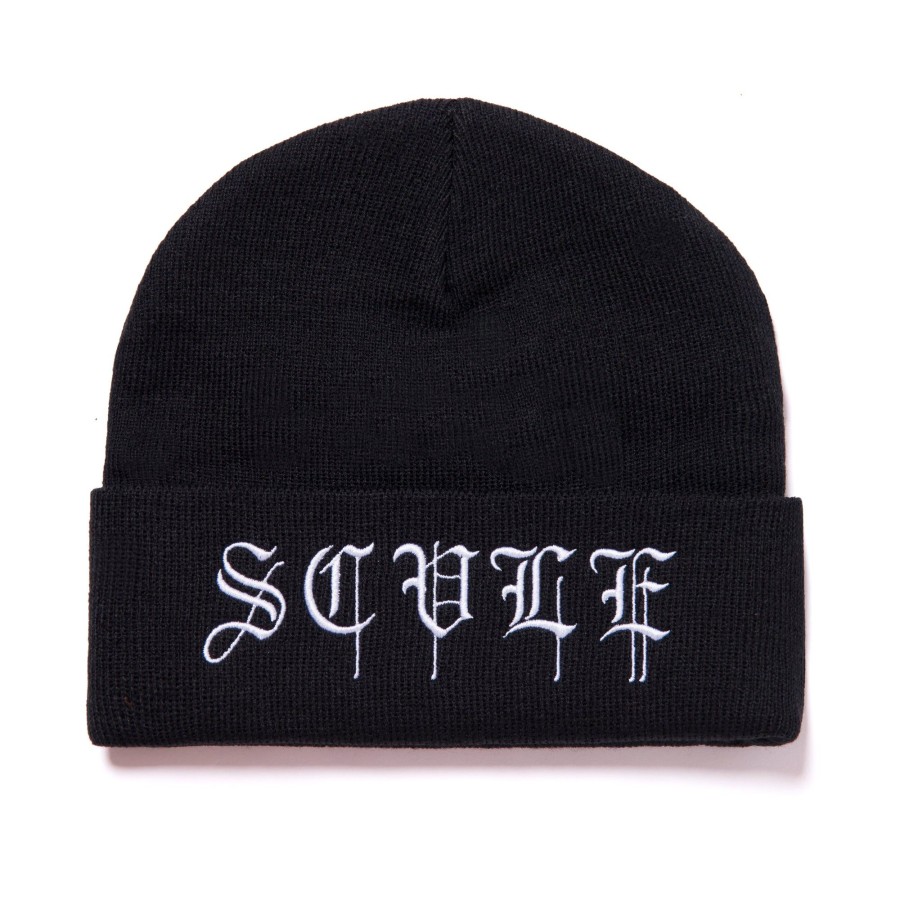 Men Black Scale Hats | Old English Drip Beanie Black