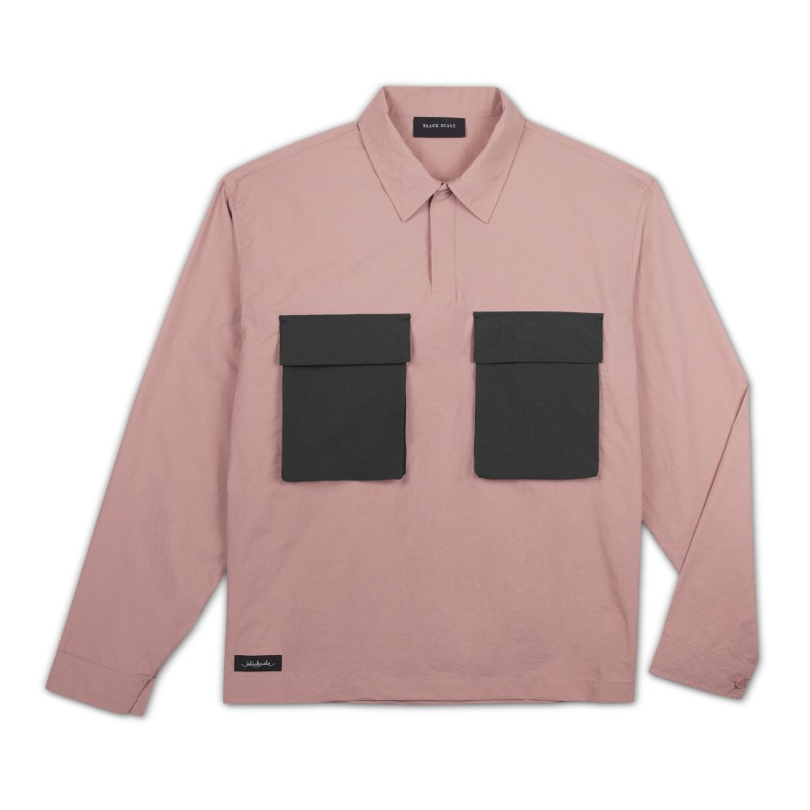 Men Black Scale Shirts & Tops | Rugby Nylon Polo Rose Clay/Gunmetal