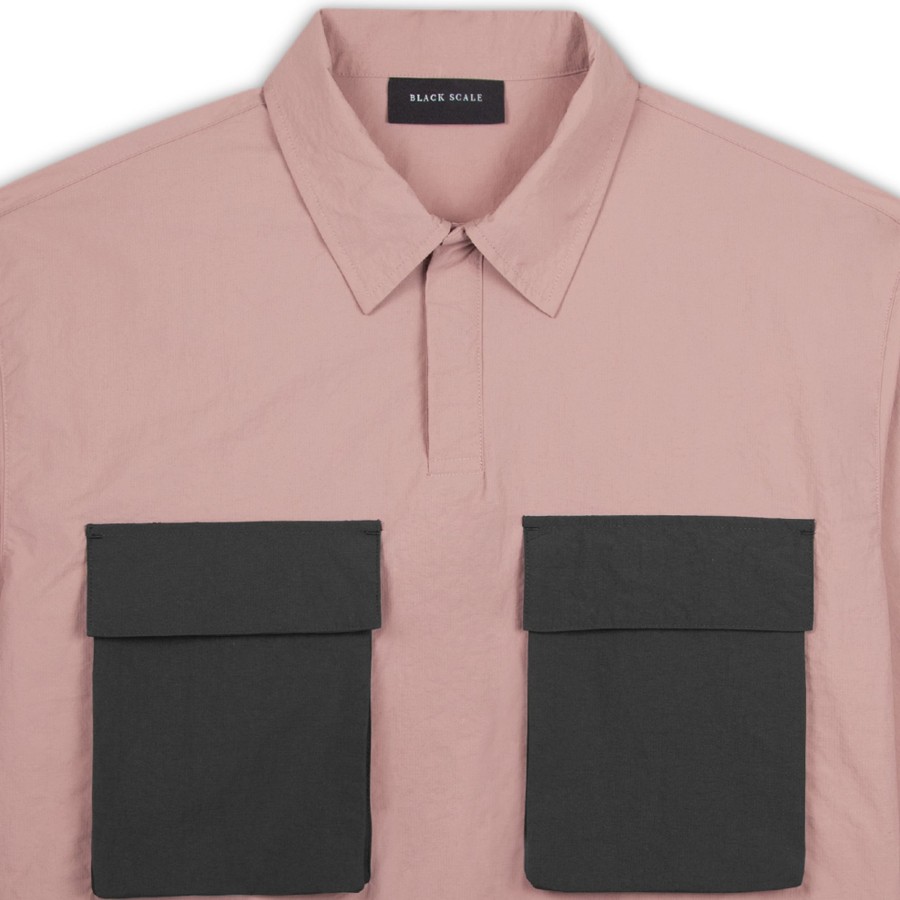 Men Black Scale Shirts & Tops | Rugby Nylon Polo Rose Clay/Gunmetal